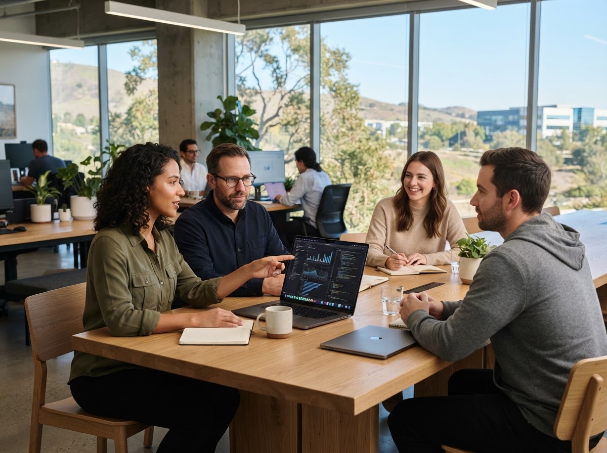 Vexquant team reviewing risk-adjusted analytics on screen
